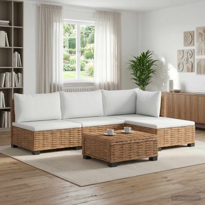 vidaXL 5 ks Ratanová lounge súprava s vankúšmi GENDT Prírodný ratan