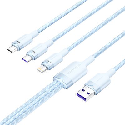 Kábel USB 2.0 A na 3 v 1 6A Vention CTRLG 1,5 m (modrý)