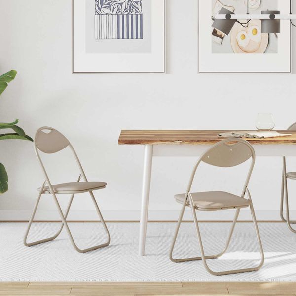 vidaXL Skladacia stolička 2 pcs Piesková 48 x 43,5 x 81 cm Umelá koža