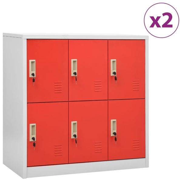 vidaXL Uzamykacie skrinky 2 ks bledosivé a červené 90x45x92,5 cm oceľové