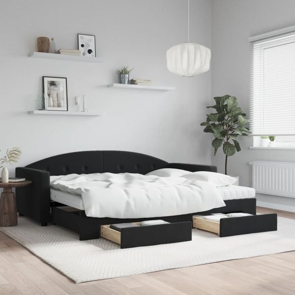 vidaXL Rozkladacia denná posteľ so zásuvkami čierna 90x200 cm zamat