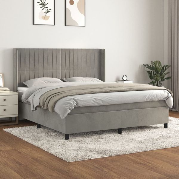 vidaXL Posteľný rám boxsping s matracom bledosivý 160x200 cm zamat