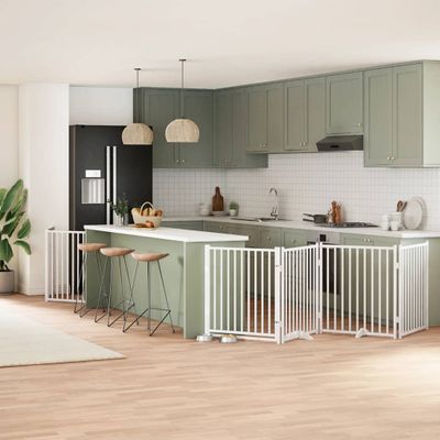 vidaXL Brána pre psa s dvere sklad. 12pan. biela 960cm topoľové drevo