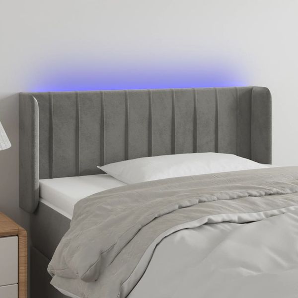 vidaXL Čelo postele s LED bledosivé 103x16x78/88 cm zamat
