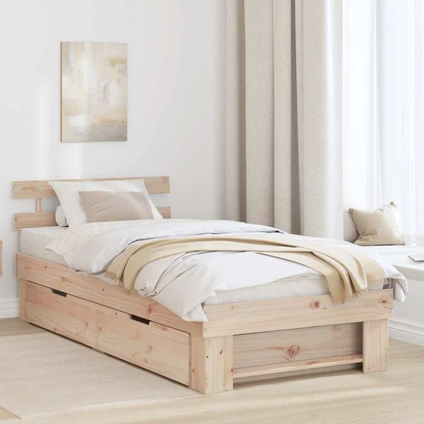 vidaXL Rám postele Prírodná 90 x 190 cm Masívne borovicové drevo