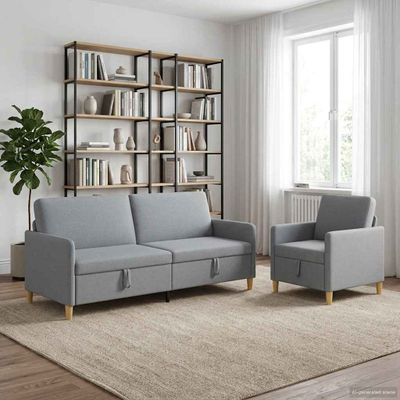 vidaXL Súprava pohovky s úložným priestorom 2 ks Svetlosivá Polyester