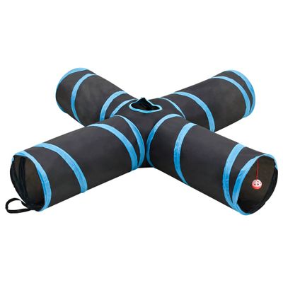 vidaXL Mačací tunel 4-cestný čierno-modrý 132 cm polyester