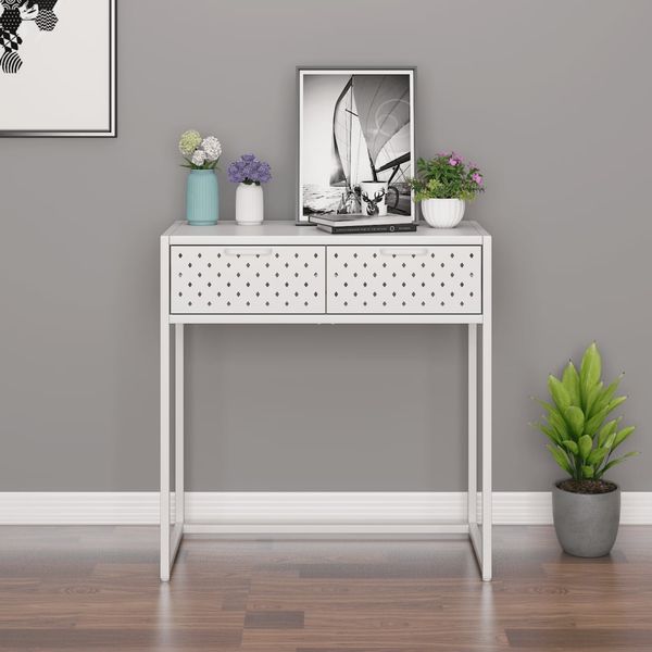 vidaXL Konzolový stolík biela 72x35x75 cm oceľ