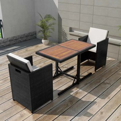 vidaXL 3-dielna bistro súprava s vankúšmi polyratan čierna