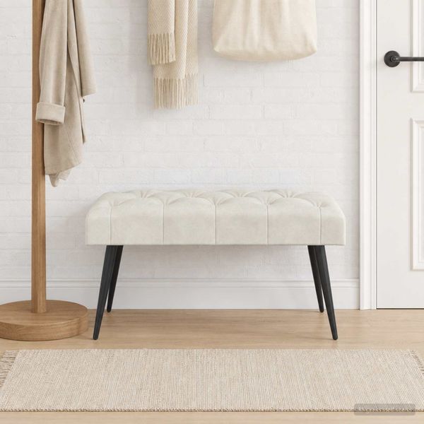 vidaXL Lavica s gombíkovým prešívaním Krémová 80 x 40 x 46 cm Zamat