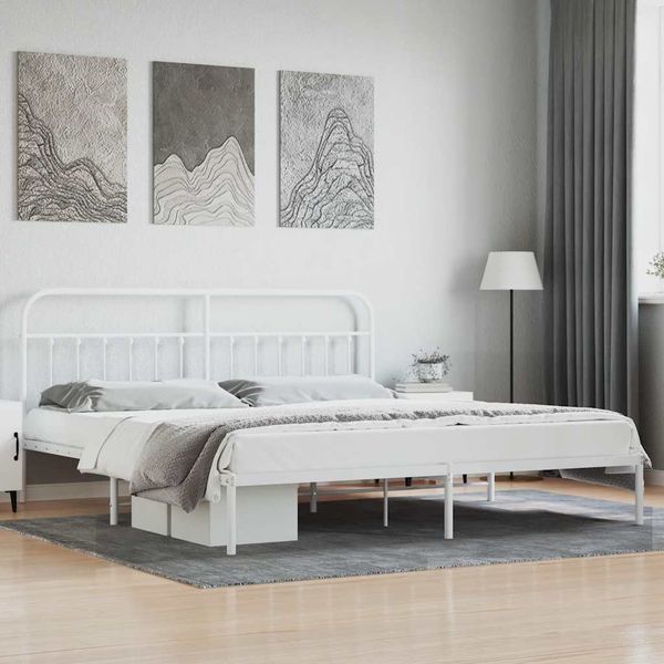 vidaXL Kovový rám postele s čelom biely 200x200 cm