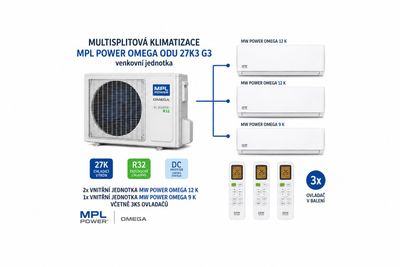 Multisplitová klimatizácia zostava MW Power OMEGA ODU 27K3 G3 + 2X OM. 12K, 1x OM. 9K