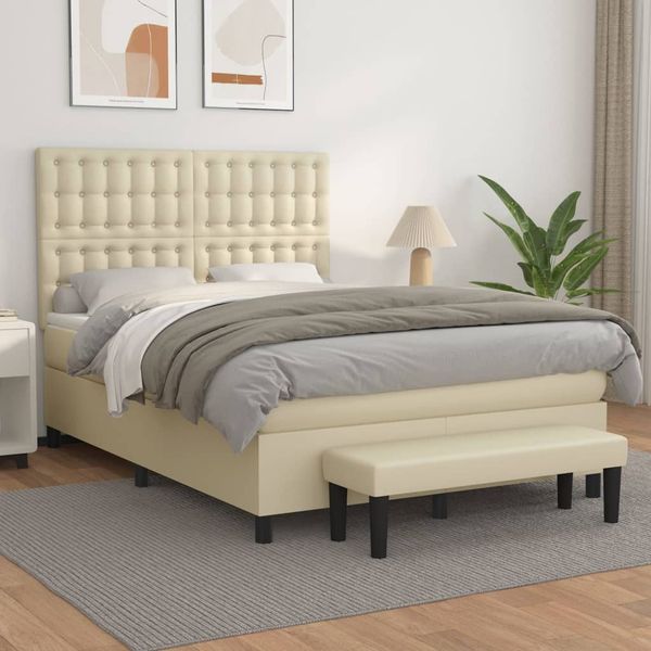 vidaXL Boxspring posteľ s matracom krémová 140x190 cm umelá koža