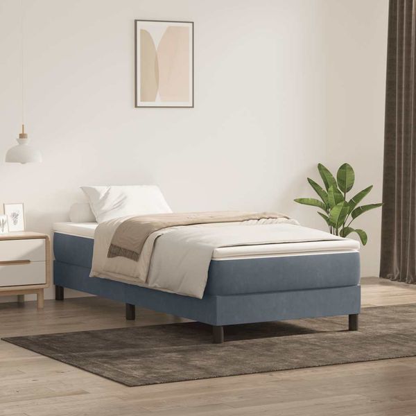 vidaXL Posteľný rám boxspring bez matracom tmavosivý 90x220 cm zamat
