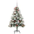 vidaXL Umelý vianočný stromček Zelená a biela 120 cm PVC, kov a plast