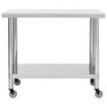 vidaXL Kuchynský pracovný stôl s kolieskami 100x45x85 cm nerezový