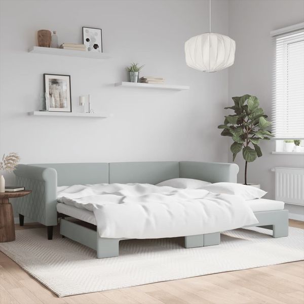 vidaXL Denná posteľ s rozkladacou posteľou bledosivá 100x200 cm zamat