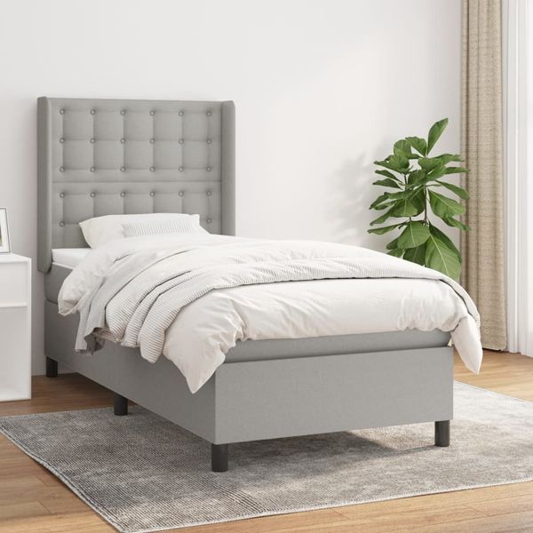 vidaXL Posteľný rám boxsping s matracom bledosivý 90x200 cm látka