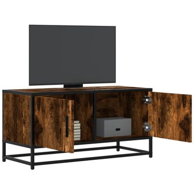 vidaXL TV skrinka dymový dub 80x34,5x40 cm kompozitné drevo a kov