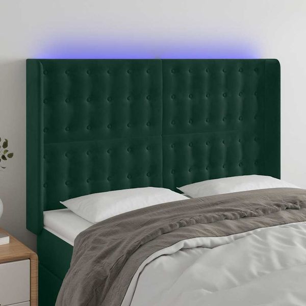 vidaXL Čelo postele s LED tmavozelené 147x16x118/128 cm zamat
