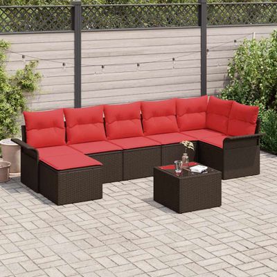 vidaXL Súprava záhradných pohoviek s vankúšom 8 pcs Hnedá Poly ratan