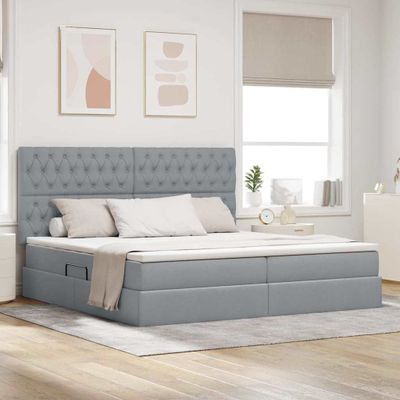 vidaXL LED úložná posteľ s matracom Svetlosivá 200 x 200 cm Látka