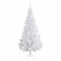 vidaXL Osvetlený umelý vianočný stromček s guľami, biely 180 cm, PVC
