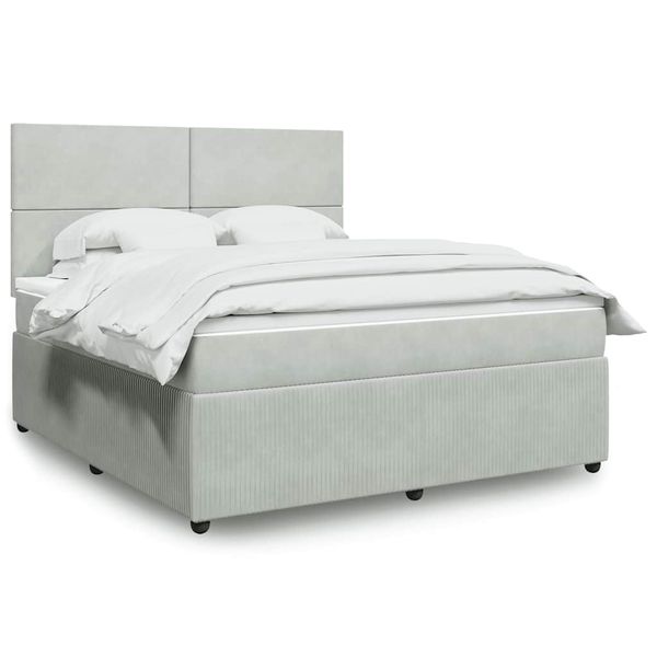 vidaXL Posteľný rám boxsping s matracom bledosivý 180x200 cm zamat
