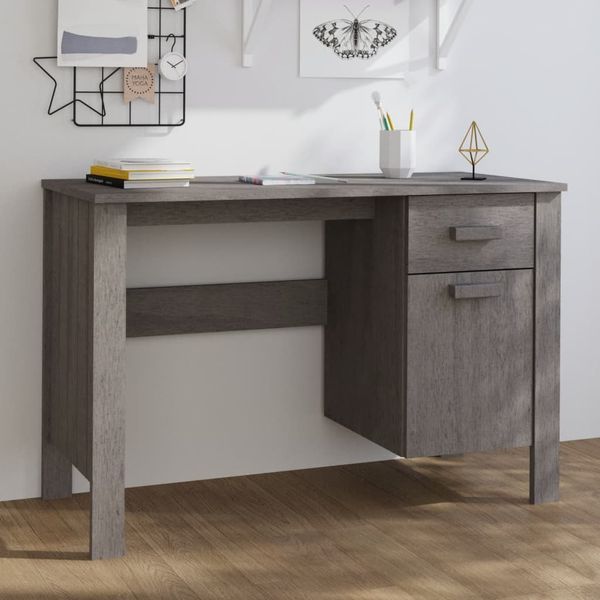 vidaXL Písací stôl HAMAR, svetlosivý 113x50x75 cm, borovicový masív
