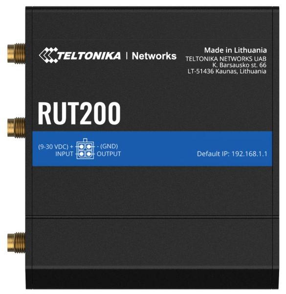 Teltonika RUT200 průmyslový router   1x LAN, 1x WAN, 1x SIM + eSIM, LTE, Wi-Fi 4 Router, 4G LTE Cat 4, Wi-Fi 802.11n, 2× Ethernet 10/100, VPN, DIN montáž, -40 až +75 °C, RMS