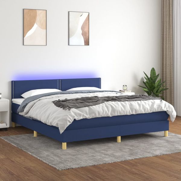 vidaXL Posteľ boxsping s matracom a LED modrá 160x200 cm látka