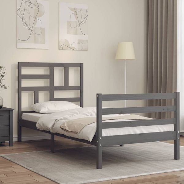 vidaXL Rám postele s čelom sivý 100x200 cm masívne drevo