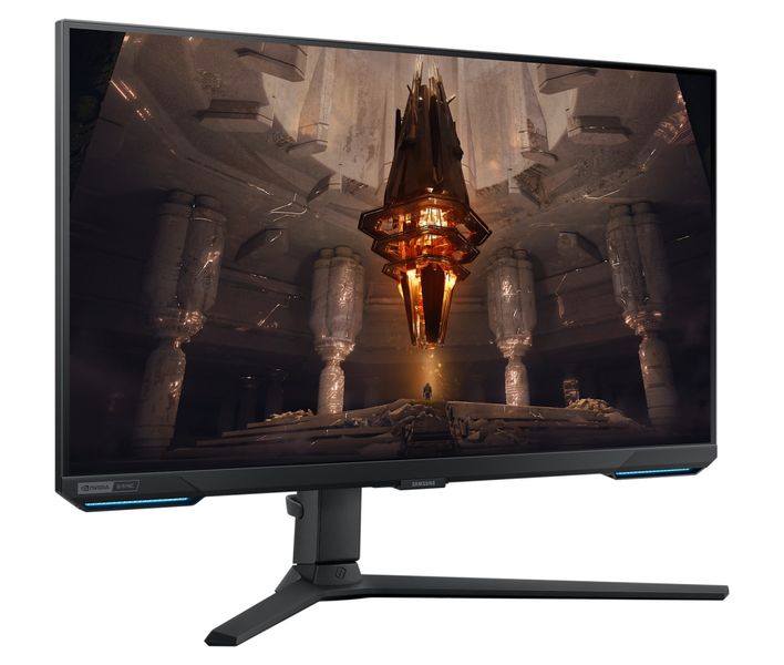 Samsung Odyssey/G70B/28"/IPS/4K UHD/144Hz/1ms/Black/2R monitor, herný, 28", IPS, 3840×2160, 16:9, 1ms, 300cd/m2, 2× HDMI, DisplayPort, 2× USB, LAN, Wi-Fi, Bluetooth, VESA, PIVOT, e