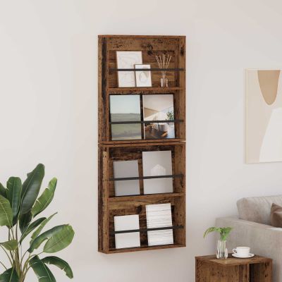 vidaXL Regál na časopisy s poličkou 2 pcs Staré drevo 60 x 12 x 70 cm