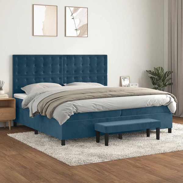 vidaXL Posteľný rám boxsping s matracom tmavomodrý 200x200 cm zamat
