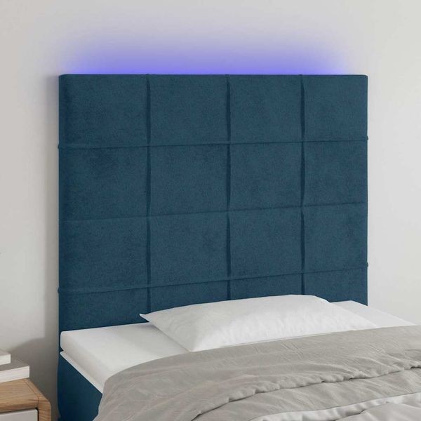 vidaXL Čelo postele s LED tmavomodré 100x5x118/128 cm zamat