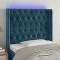 vidaXL Čelo postele s LED tmavomodré 103x16x118/128 cm zamat