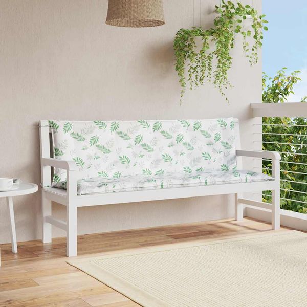vidaXL Podložky na záhradnú lavičku 2 ks vzor listov 150x50x7 cm látka