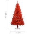 vidaXL Osvetlený umelý vianočný stromček s guľami, červený 150 cm, PVC