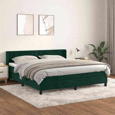 vidaXL Posteľný rám boxsping s matracom tmavozelený 180x200 cm zamat