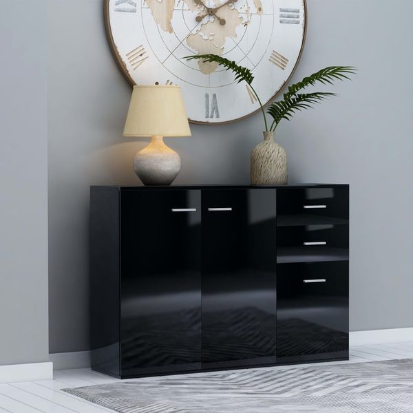 vidaXL Komoda, lesklá čierna 105x30x75 cm, kompozitné drevo
