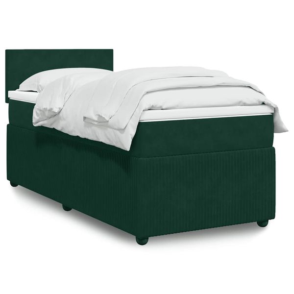 vidaXL Posteľný rám boxsping s matracom tmavozelený 90x190 cm zamat