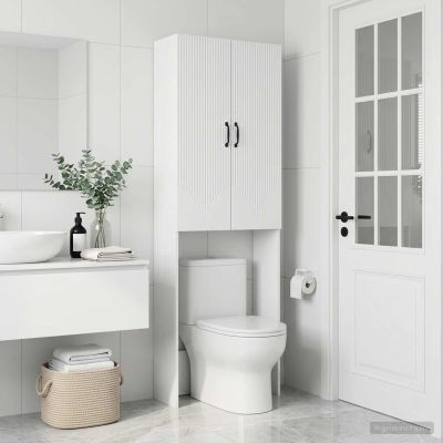 vidaXL Toaletná skriňa HOORN Biela 66 x 25,5 x 190 cm Kompozitné drevo