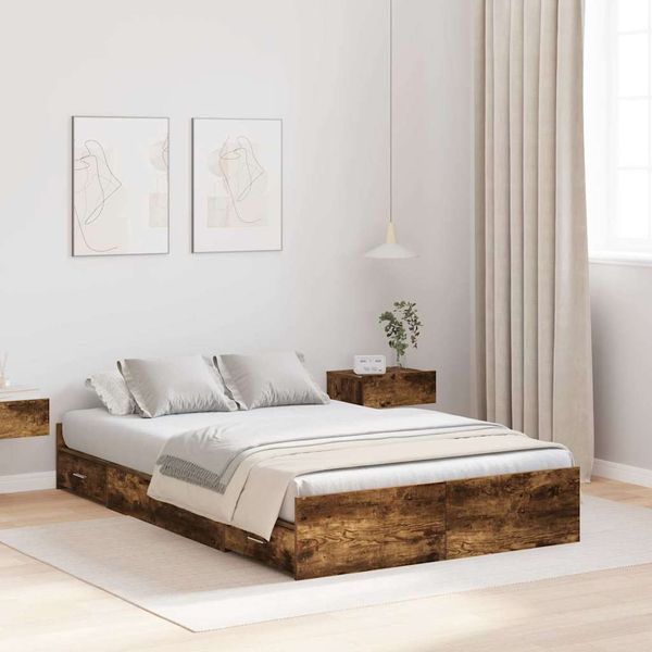 vidaXL Rám postele s úložným prostorem Dymová dub 120 x 200 cm