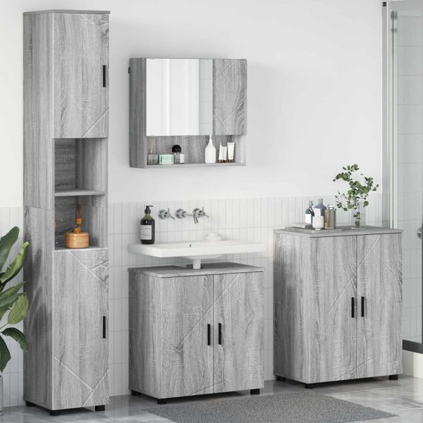 vidaXL Sada kúpeľňového nábytku Nástenný s úložiskom 4 pcs Sivý Sonoma