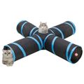 vidaXL Mačací tunel 4-cestný čierno-modrý 132 cm polyester