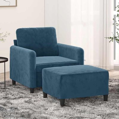 vidaXL Kreslo s podnožkou modré 60 cm zamat