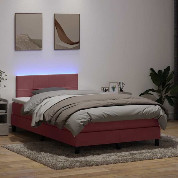 vidaXL Posteľný rám boxsping s matracom a LED ružový 120x210 cm zamat