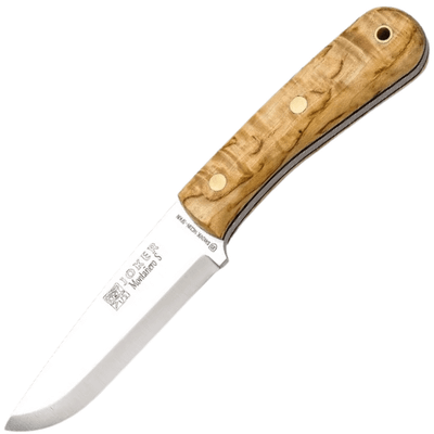 JOKER CL135-P MONTANERO vonkajší bushcraft nôž 11 cm, drevo kučeravej brezy, kožené puzdro, kresadlo