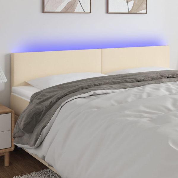 vidaXL Čelo postele s LED krémové 160x5x78/88 cm látka